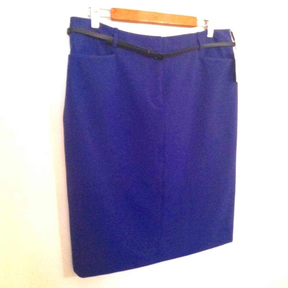 NEW! Calvin Klein Women's Purple Pencil Skirt Belt Front Zipper Opening Size 14